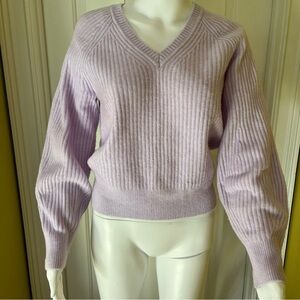 Athleta Women's Sweater Layover Merino Wool Blend V-Neck Purple Lavender Size SP